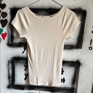 Michael Stars Cream Fitted Ribbed T-Shirt